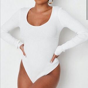 NWT Missguided Recycled Cupped Scoop‎ Front Bodysuit in White Size 6